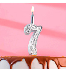 Свеча для торта цифра "Серебряный узор", 12.5 см, цифра "7"