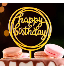 Топпер "Happy Birthday", круг, золото