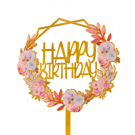Топпер с цветами Happy Birthday нежный букет